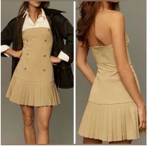 Anthropologie Maeve Tan Pleated Mini Dress NWT
